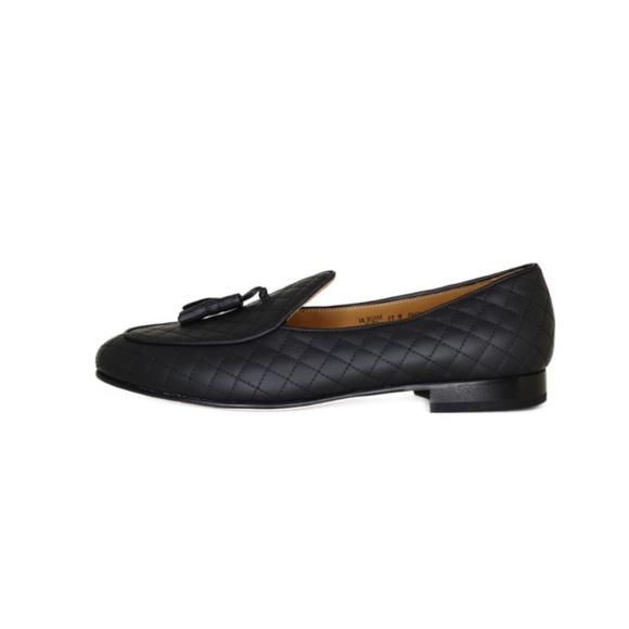 New Handmade in Italy, Men\'s Quilted Black Leather Loafers with Tassel size 13 main image 5